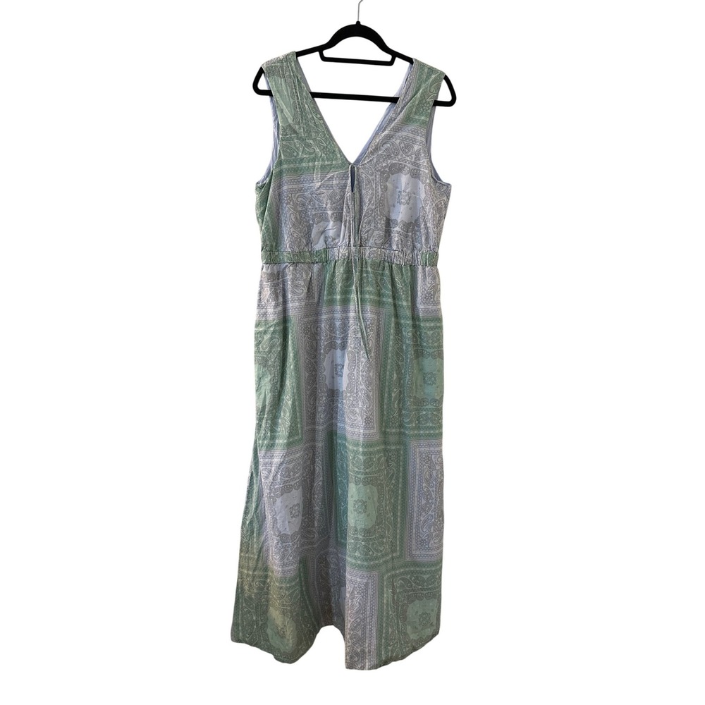 Universal Thread Womens Large Green Blue Paisley‎ Patchwork Cotton Maxi Dress L